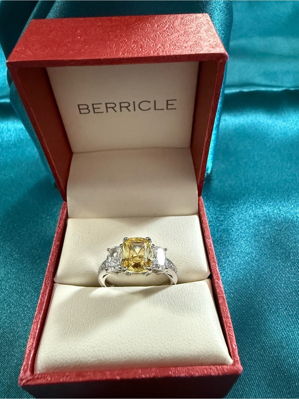 Radiant Yellow Three-Stone Ring - Women Jewelry